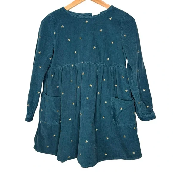 FATFACE Girls Green Corduroy Star‎ Dress Pocket Embroidered Metallic 10/11 - Picture 2 of 10